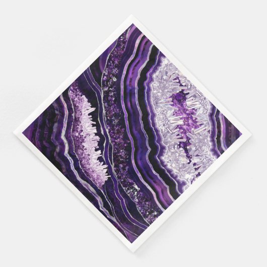 Lila Amethyst Geode und Silberne digitale Kunst Serviette (Ecke)