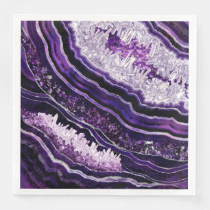 Lila Amethyst Geode und Silberne digitale Kunst Serviette