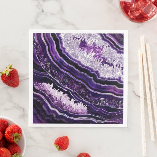 Lila Amethyst Geode und Silberne digitale Kunst Serviette (Beispiel)