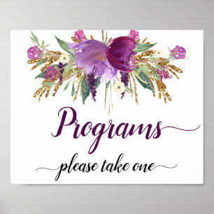 Lila Amethyst-Glitzern Hochzeitsprogramme unterzei Poster