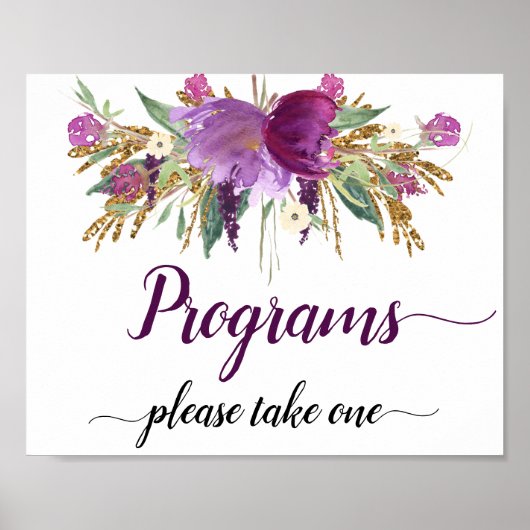 Lila Amethyst Glitzernde Hochzeitsprogramme Schild (Vorne)