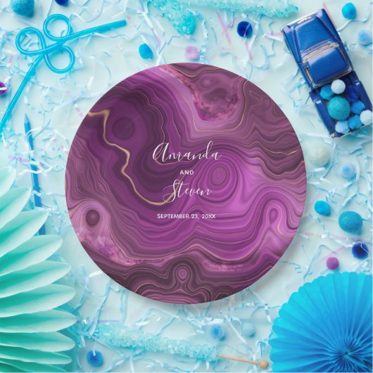 Lila Amethyst & Gold Abstrakt Agate Wedding Papa Pappteller (Party)