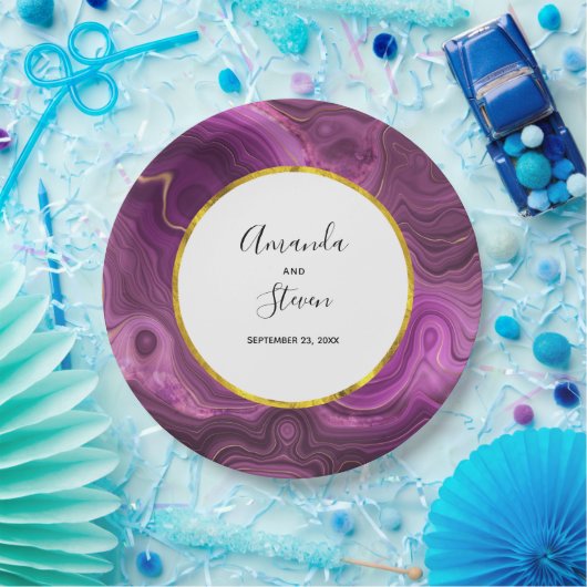 Lila Amethyst & Gold Abstrakte Agate-Hochzeit Pappteller (Party)