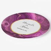 Lila Amethyst & Gold Abstrakte Agate-Hochzeit Pappteller (Schrägansicht)