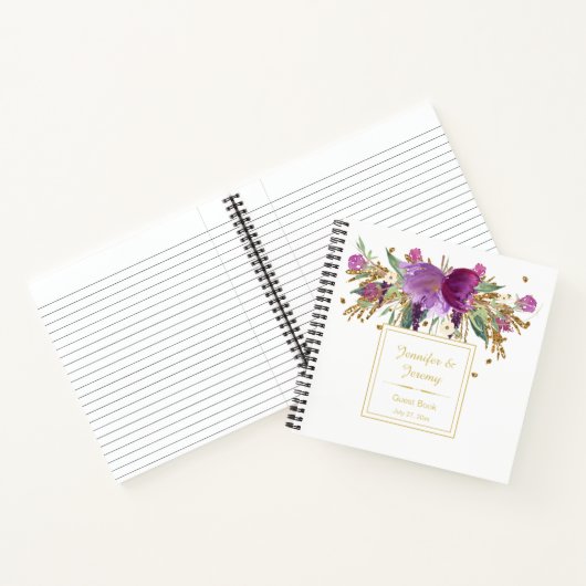 Lila Amethyst Gold Floral Gästebuch | Notizblock (Innenseite)