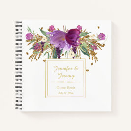 Lila Amethyst Gold Floral Gästebuch | Notizblock