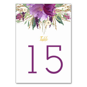 Lila Amethyst Gold Glitzer Blumenkarten #2 Tischnummer