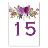Lila Amethyst Gold Glitzer Blumenkarten #2 Tischnummer (Rückseite)