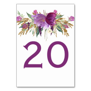Lila Amethyst Gold Glitzer Blumenkarten Tischnummer