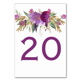 Lila Amethyst Gold Glitzer Blumenkarten Tischnummer