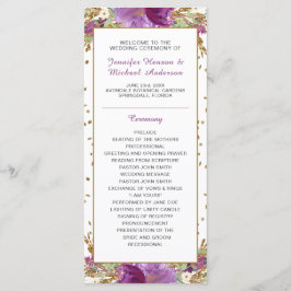 Lila Amethyst Gold Glitzer Frame Wedding Programm