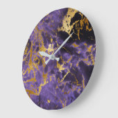 Lila Amethyst Golden Stone Marble Black Luxe Große Wanduhr (Winkel)