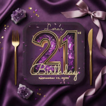 Lila Amethyst Kristall Gold 21. Geburtstag