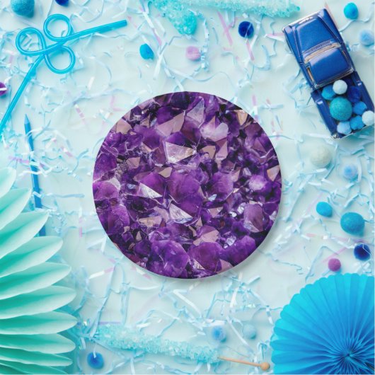 Lila Amethyst Kristallgeode Edelsteine-Papierplatt Pappteller (Party)
