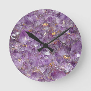 Lila Amethyst Kristallsteindruck Runde Wanduhr