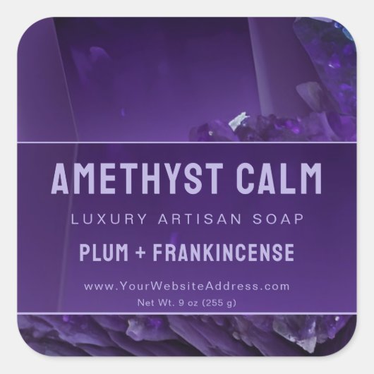 Lila Amethyst Luxury Artisan Product Label Quadratischer Aufkleber (Vorderseite)