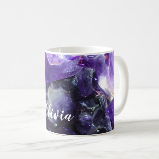 Lila amethyst personalisierter Name Kaffeetasse (VorderseiteRechts)