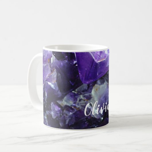 Lila amethyst personalisierter Name Kaffeetasse (Vorderseite Links)