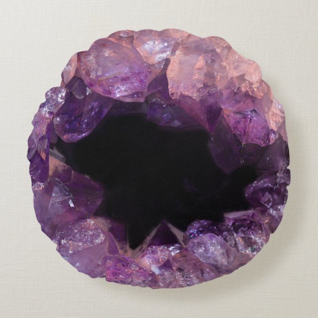 Lila Amethyst Rundes Kissen (Vorderseite)
