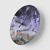 Lila Amethyst Stone Crystals Geode Foto Custom Runde Wanduhr (Winkel)