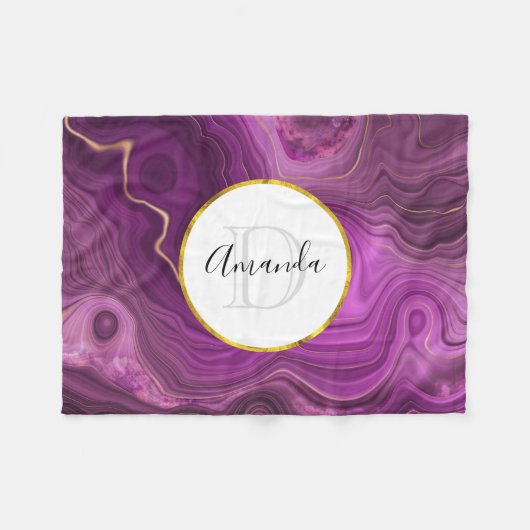 Lila Amethyst und Abstraktes Agate Monogramm Fleecedecke (Vorderseite (Horizontal))