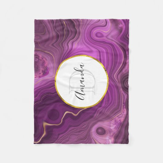 Lila Amethyst und Abstraktes Agate Monogramm Fleecedecke (Vorderseite)