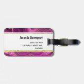 Lila Amethyst und Abstraktes Agate Monogramm Gepäckanhänger (Rückseite horizontal)