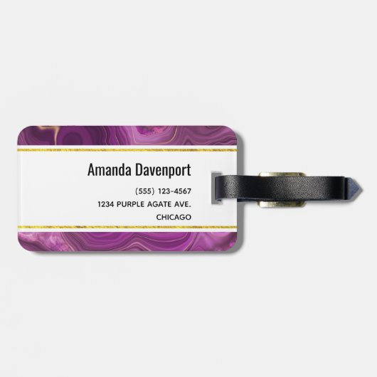 Lila Amethyst und Abstraktes Agate Monogramm Gepäckanhänger (Rückseite horizontal)