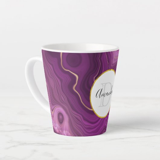Lila Amethyst und Abstraktes Agate Monogramm Milchtasse (Linke Ecke)