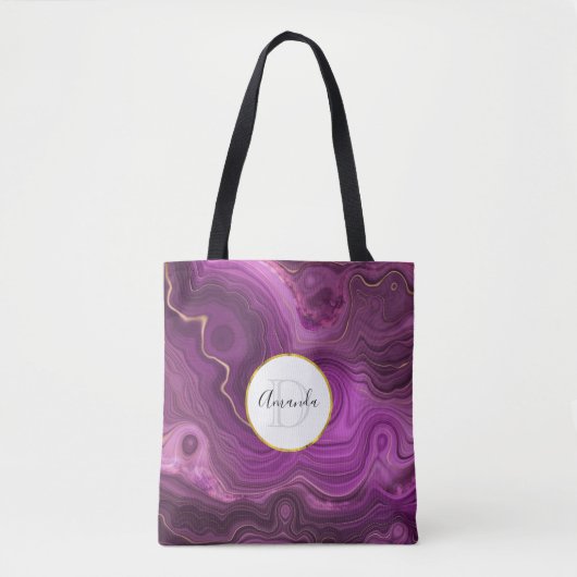 Lila Amethyst und Abstraktes Agate Monogramm Tasche (Vorderseite)