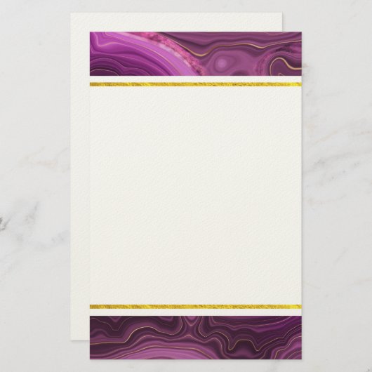 Lila Amethyst und Abstraktes Gold Briefpapier (Vorne/Hinten)