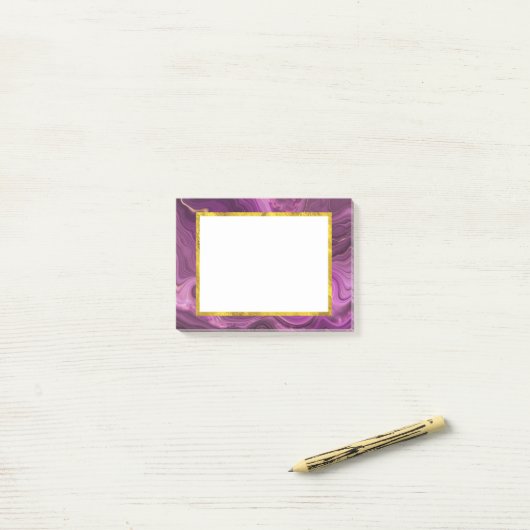 Lila Amethyst und Abstraktes Gold Post-it Klebezettel (Auf Schreibtisch)