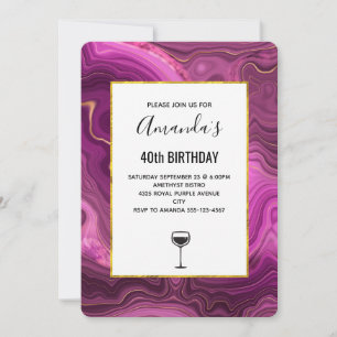 Lila Amethyst und Gold Abstrakt Agate Geburtstag Einladung