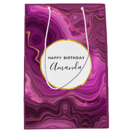 Lila Amethyst und Gold Abstrakt Agate Geburtstag Mittlere Geschenktüte