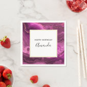 Lila Amethyst und Gold Abstrakt Agate Geburtstag Serviette (Beispiel)