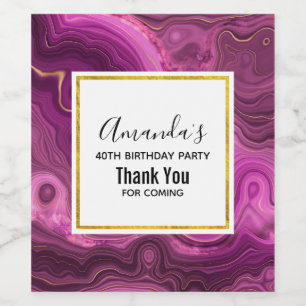 Lila Amethyst und Gold Abstrakt Agate Geburtstag Weinetikett