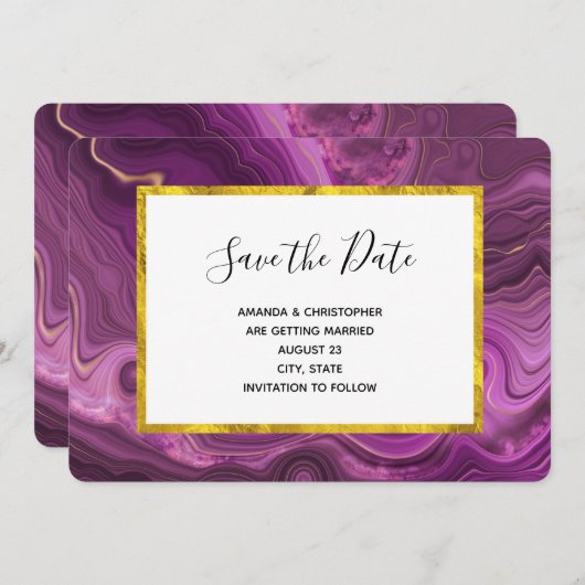Lila Amethyst und Gold Abstrakte Agate Wedding SA Save The Date (Vorne/Hinten)