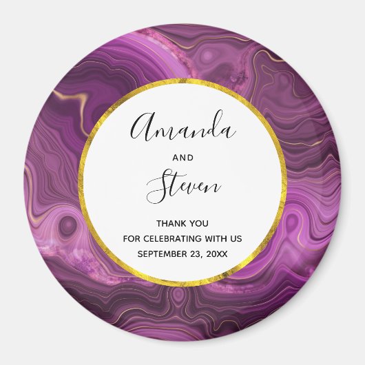 Lila Amethyst und Gold Agate Hochzeit Vielen Dank Magnet (Vorne)