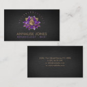 Lila Amethyst-und Goldluxuslotos auf Schwarzem Visitenkarte (Vorne/Hinten)
