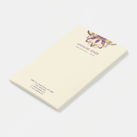 Lila Amethyst- und Goldrahmen Lotos Post-it Klebezettel (angewinkelt)
