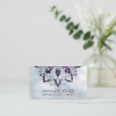 Lila Amethyst und Silberrahmen Lotus auf Perle Visitenkarte (Stehend Vorderseite)