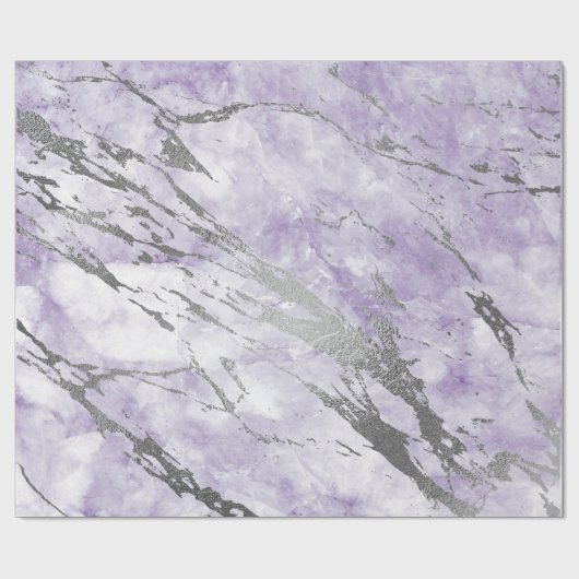 Lila Amethyst White Silver Gray Marble Shiny Geschenkpapier (Flach)