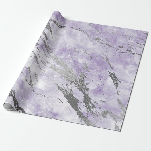 Lila Amethyst White Silver Gray Marble Shiny Geschenkpapier (Ungerollt)