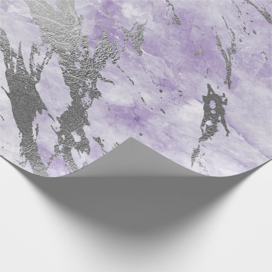 Lila Amethyst White Silver Gray Marble Shiny Geschenkpapier (Ecke)