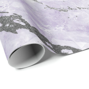 Lila Amethyst White Silver Gray Marble Shiny Geschenkpapier