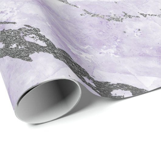 Lila Amethyst White Silver Gray Marble Shiny Geschenkpapier (Rolleneckpunkt)