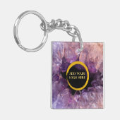 Lila Amethyste fügen Sie ein eigenes Logo beruflic Schlüsselanhänger (Vorderseite links)