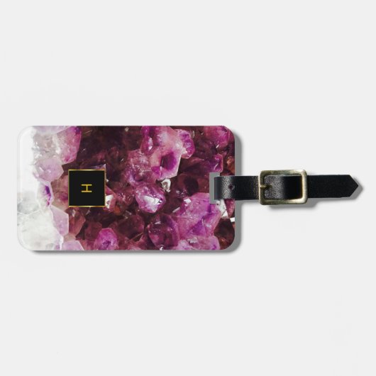 Lila Amethystgold mit Monogramm elegant Gepäckanhänger (Vorderseite horizontal)
