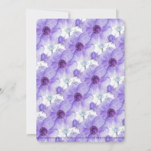 Lila Anemon-Blütenfarbe Verlobung Einladung (Rückseite)