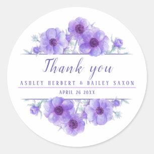 Lila Anemon-Gastgeschenk Hochzeit-Aufkleber Runder Aufkleber